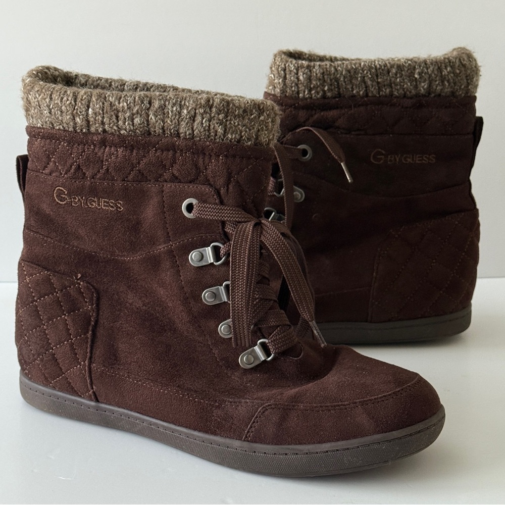 G by GUESS Women's Brown Lace Up Ankle Boots Size 10M - Picture 1 of 12
